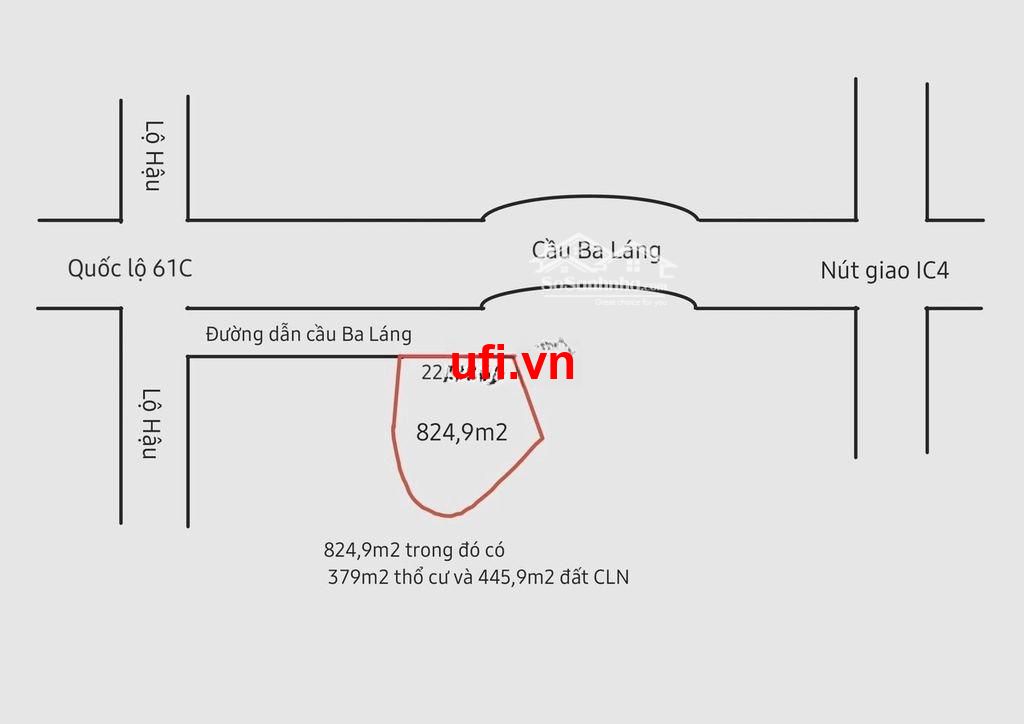 "22x41=824m2 có 379m2 thổ cư+cln $ 4