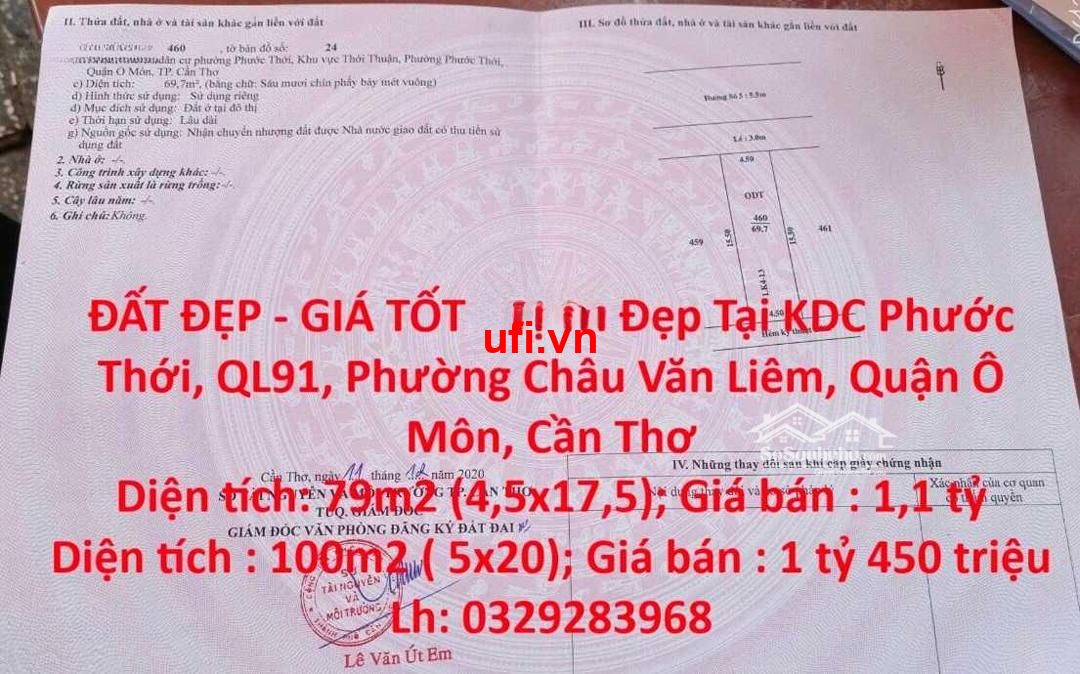 "đất đẹp - giá tốt - vị trí đẹp tại kdc phước thới nằm trên ql91