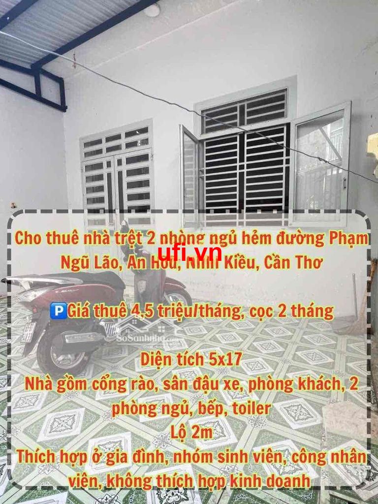 "Cho thuê nhà 2 phòng ngủ hẻm đường phạm ngũ lão"