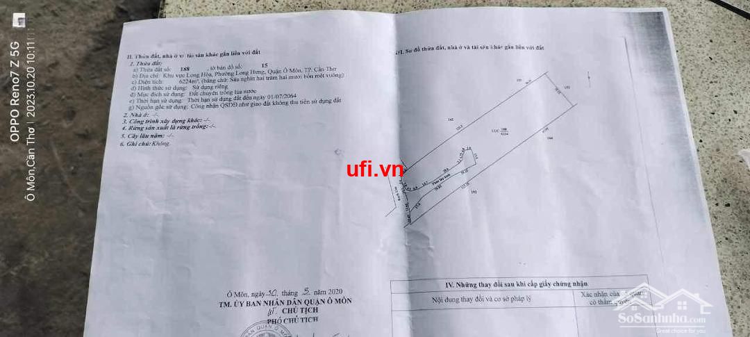 "Cần bán hơn 10.000 đất cln quận ô môn - lộ 4m - 2 mặt tiền kênh"